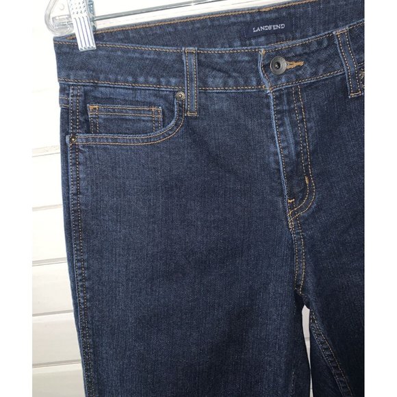 Lands End Sz 10 Midrise Dark Wash Straight Leg Jeans Stretch Denim EUC - Picture 2 of 9